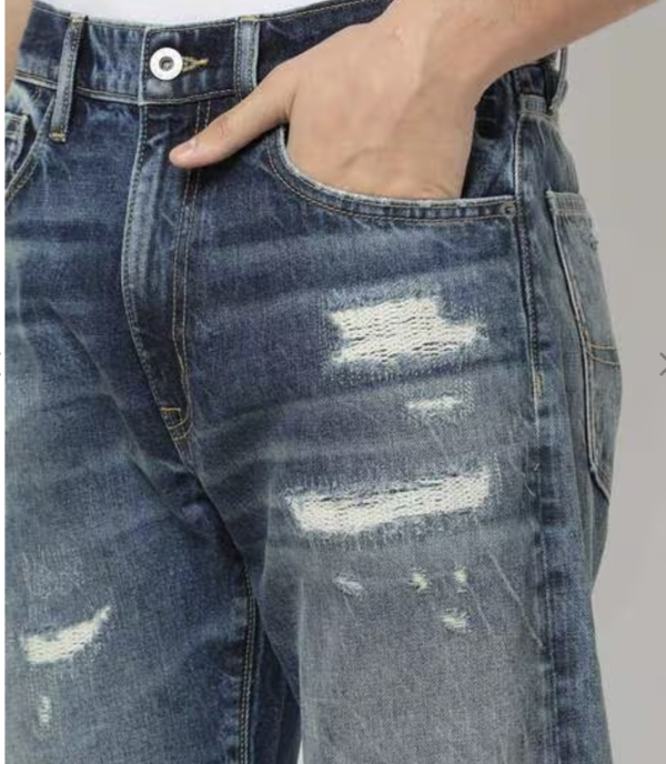 Naruto Heavy Distressed Mid Blue Straight Fit Jeans 3.8 - Image 3